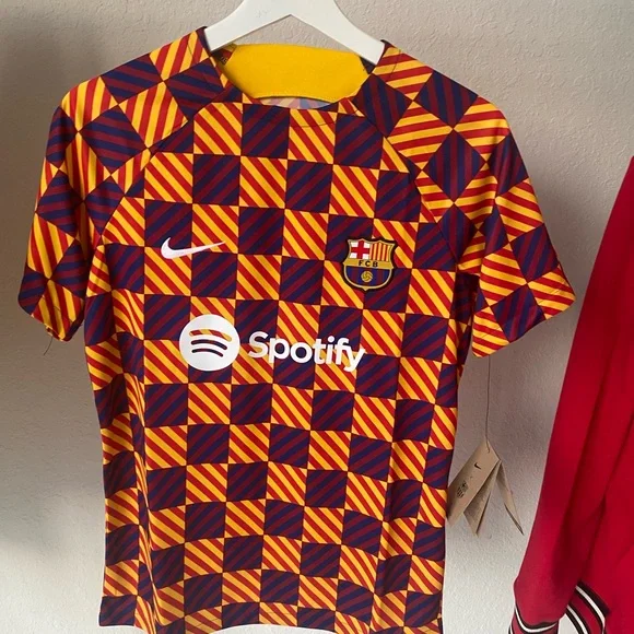 Nike FC Barcelona 2022-23 Youth Pre Match Soccer Jersey Kit.